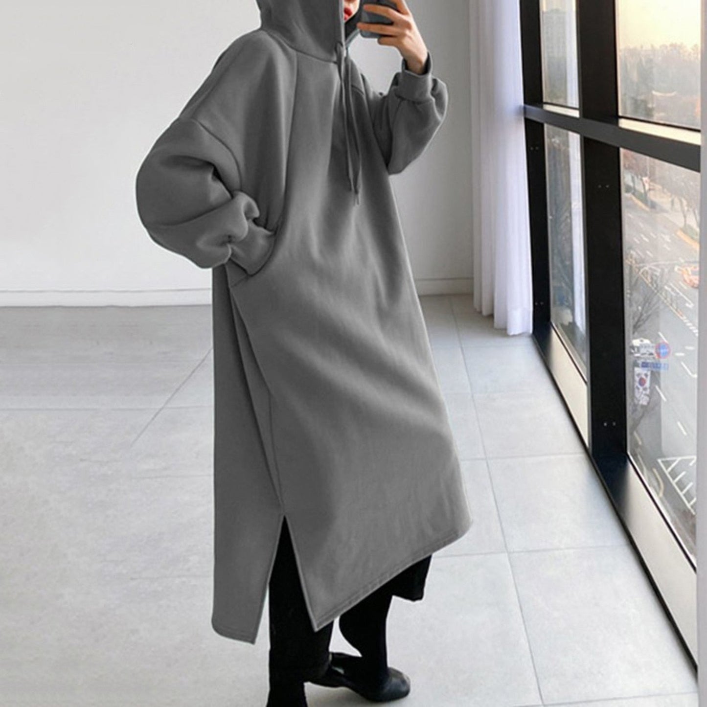 SIENNA - Knusse oversized lange jasjurk met capuchon