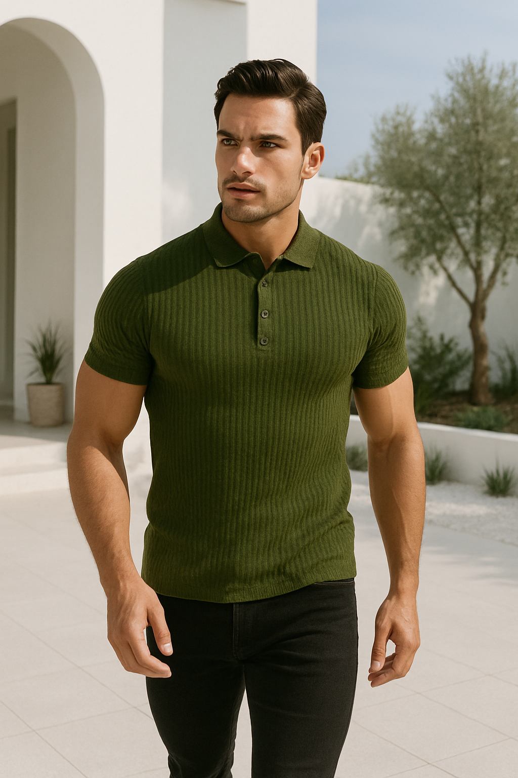 Getailleerd herenpoloshirt met ribstructuur – VERTON - Glamorix