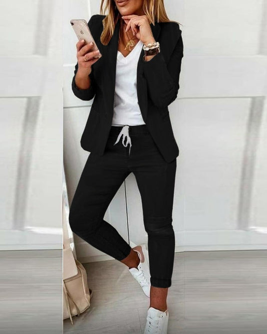 VICTORIA - Casual tweedelige blazer en joggerset voor dames