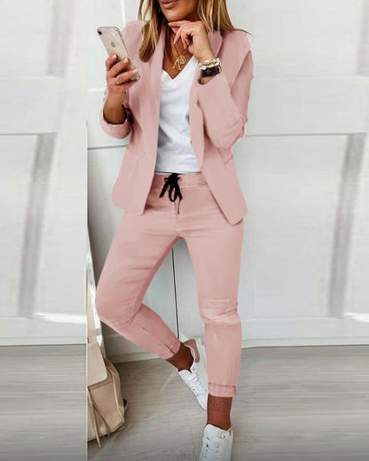 VICTORIA - Casual tweedelige blazer en joggerset voor dames