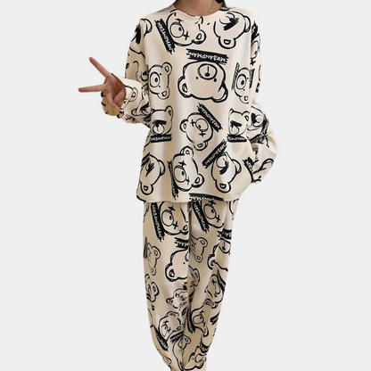 Zachte damespyjama met schattige berenprint – NOELYN - Glamorix