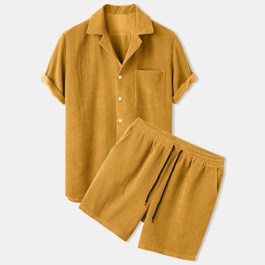 Heren lounge set met geribbelde structuur en relaxed fit – RIVORO RIBSET - Glamorix