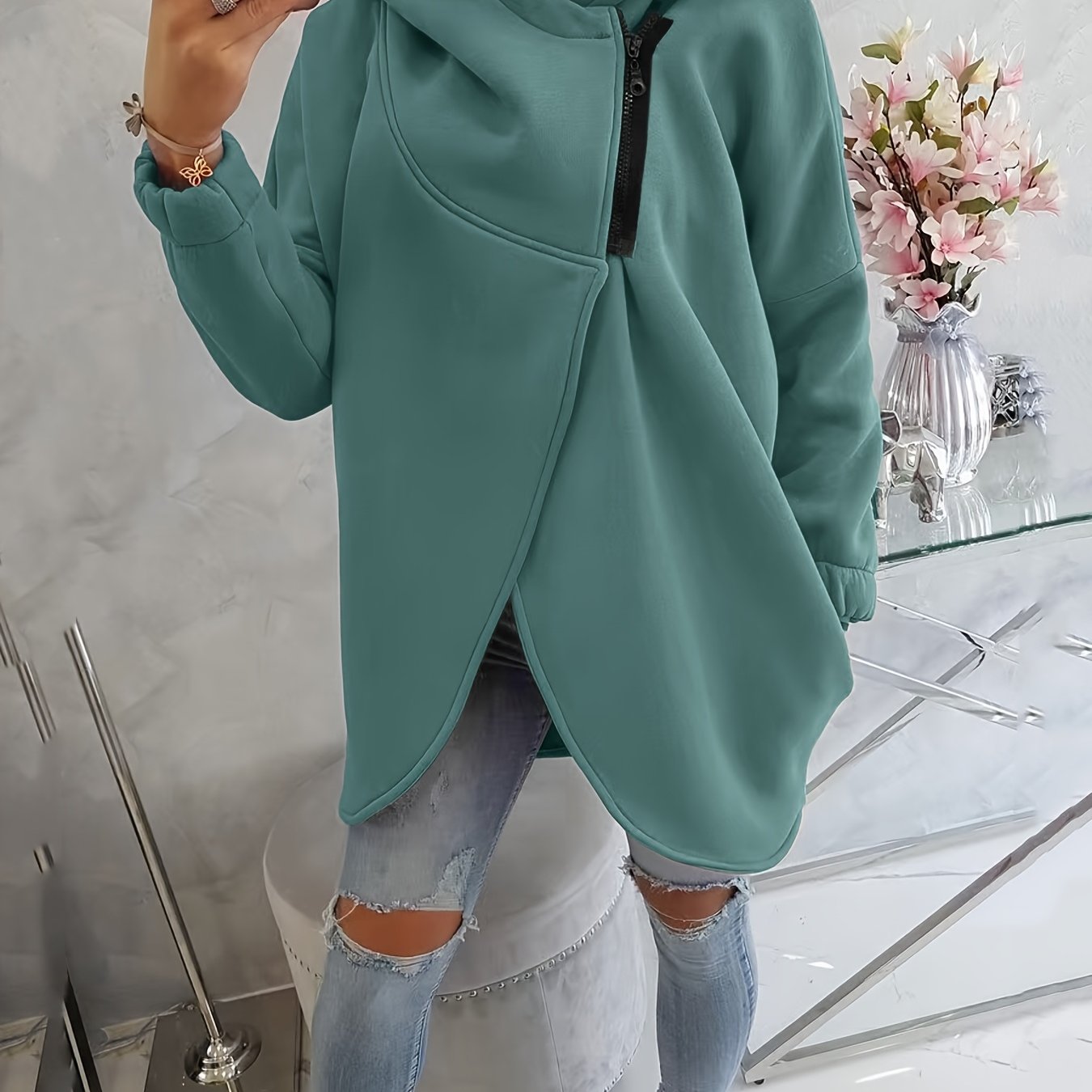 Hoodie met rits en voorzakken voor dagelijks gebruik – VIRON - Glamorix