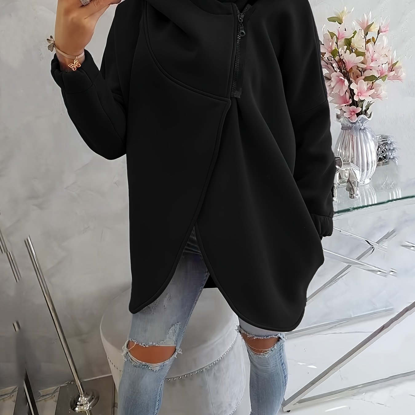 Hoodie met rits en voorzakken voor dagelijks gebruik – VIRON - Glamorix