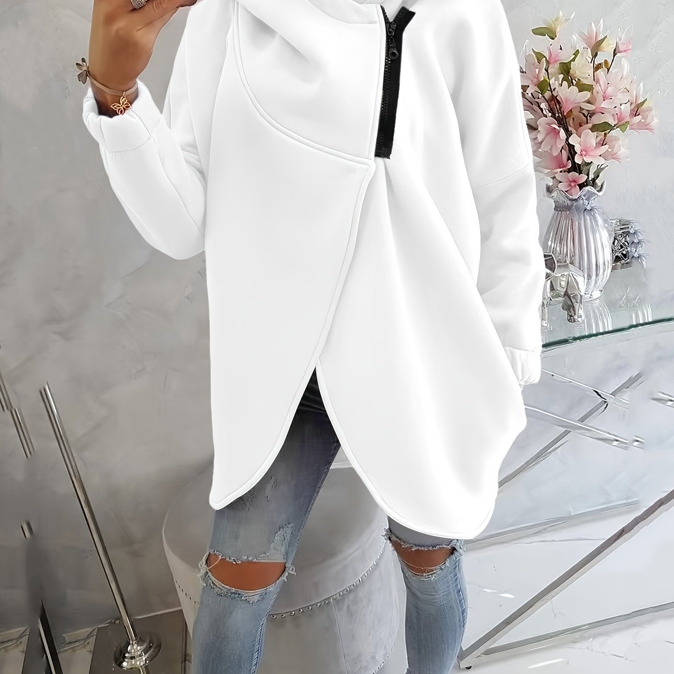 Hoodie met rits en voorzakken voor dagelijks gebruik – VIRON - Glamorix