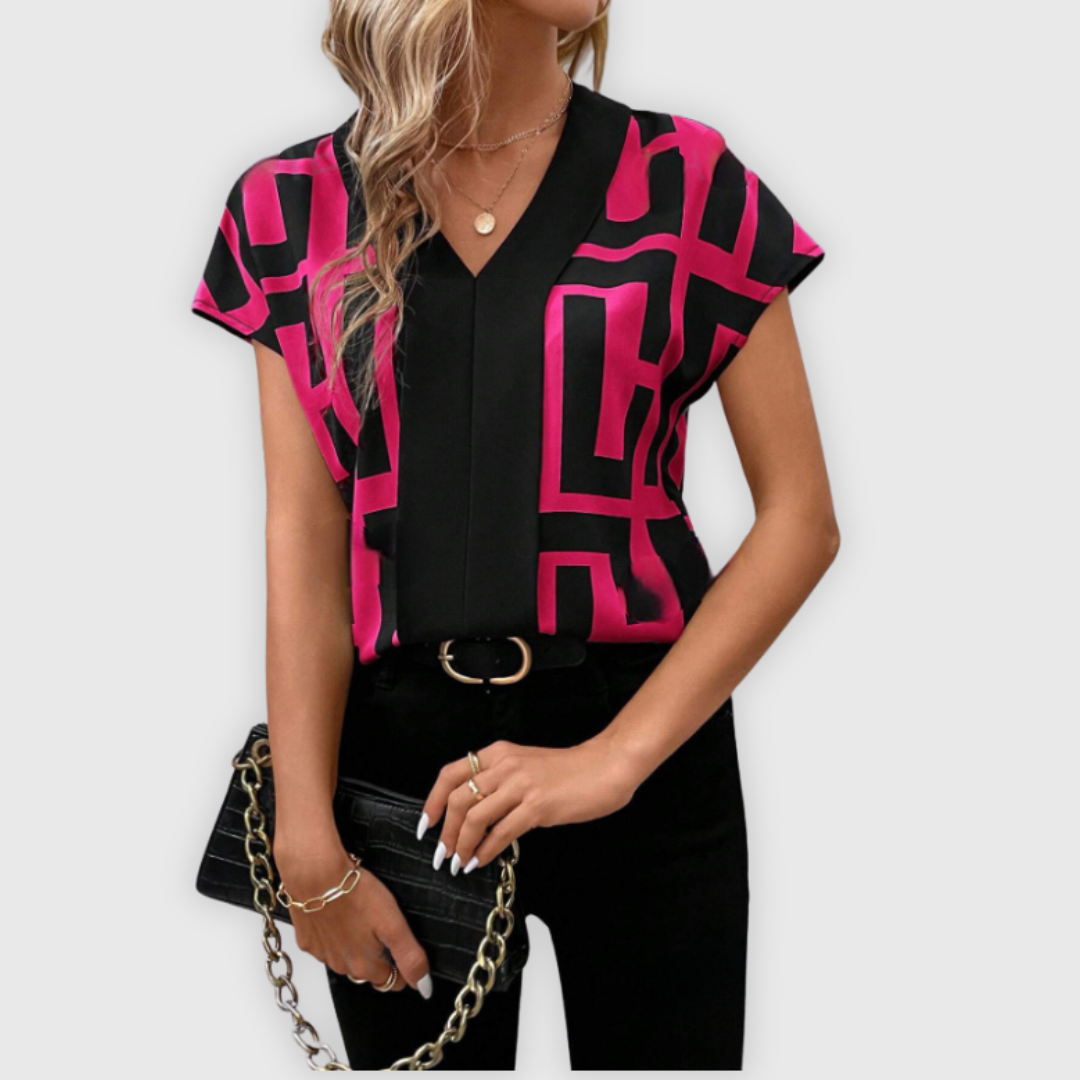 Moderne Dames Top met Unieke Geometrische Print voor Trendy Casual Stijl – SOLAIRE VIBE - Glamorix