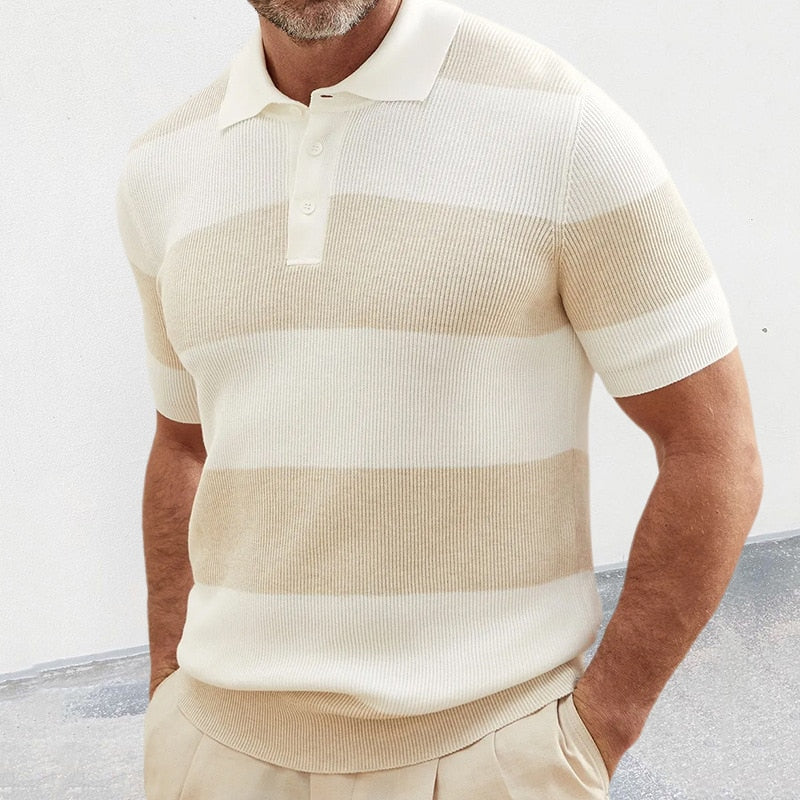 Herenpolo met ribstructuur en brede strepen – MARCO STRIPE - Glamorix