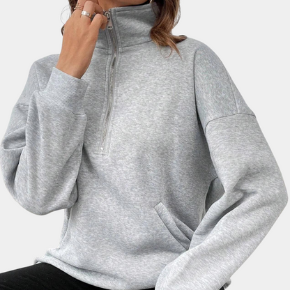 Zachte fleece damestrui met halve rits en warme binnenkant – LYVORA - Glamorix