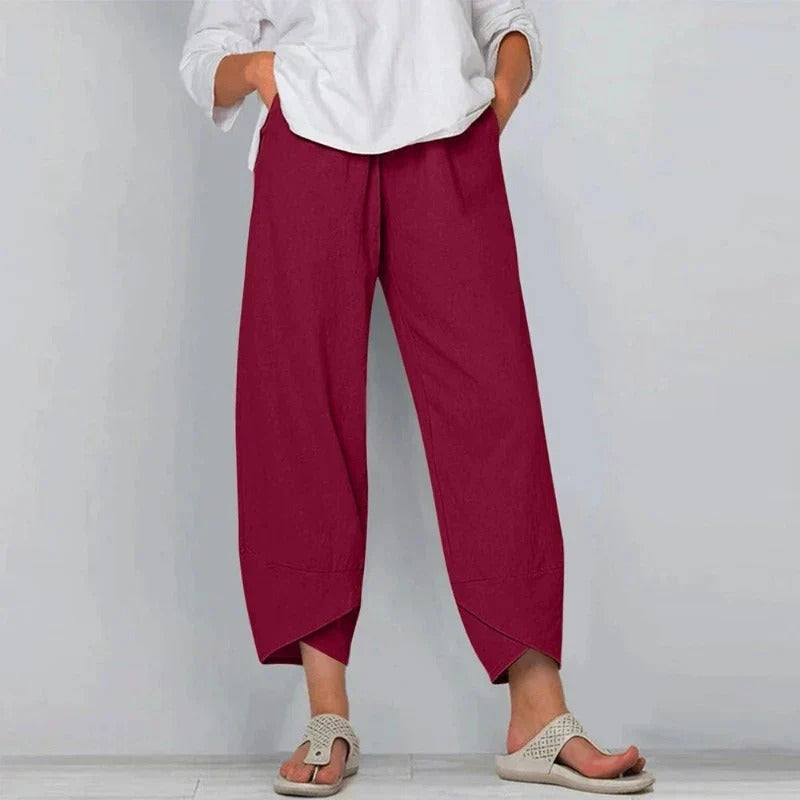 Carmina - Wijde enkellange damesbroek met asymmetrische zoom - Glamorix