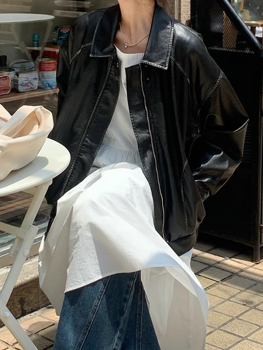 Imitatieleer Jas Met Glad Oppervlak En Ruime Zakken - NEXOR - Glamorix