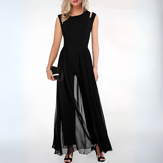 ELODIE - Soepelvallende mouwloze chiffon maxi-jurk voor dames