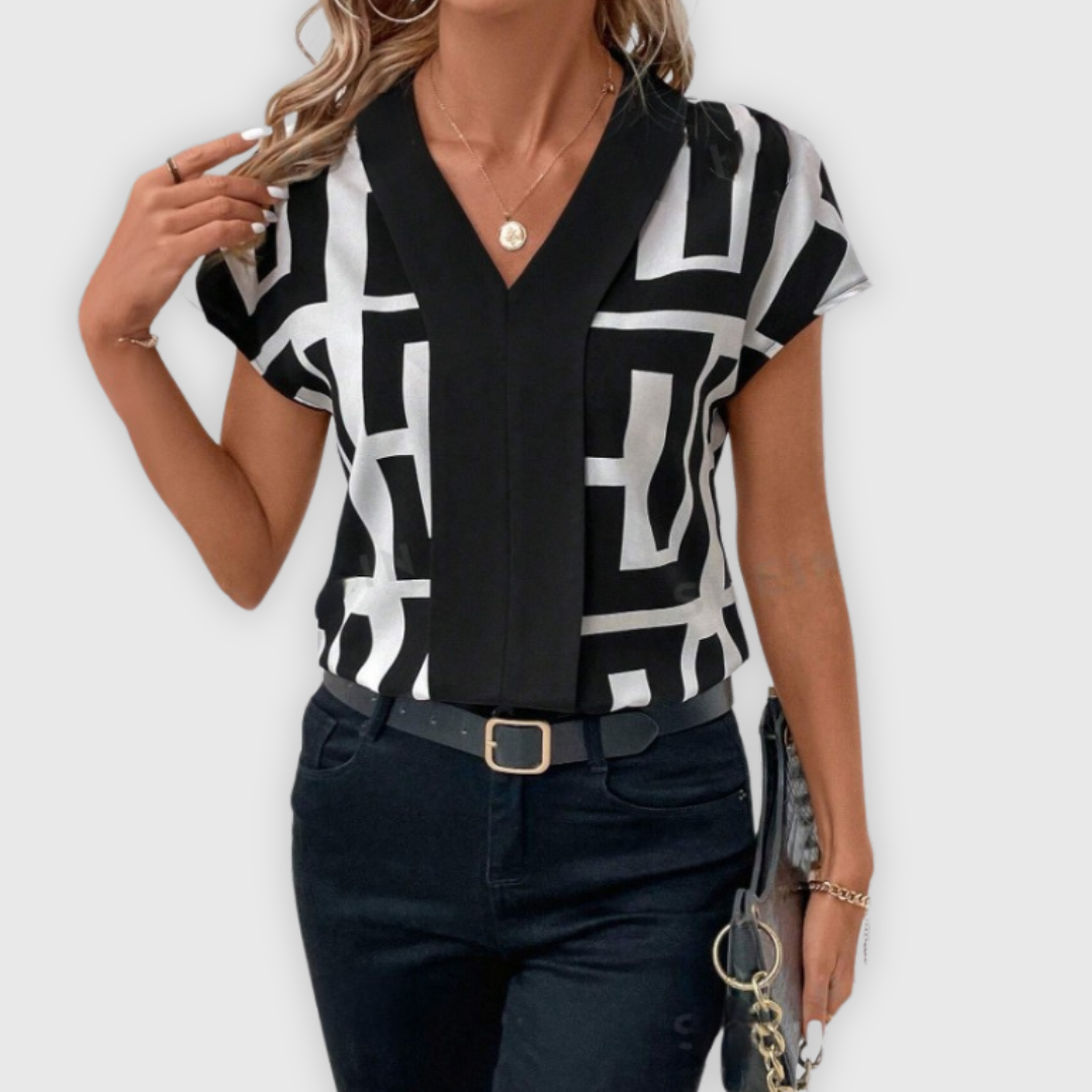 Moderne Dames Top met Unieke Geometrische Print voor Trendy Casual Stijl – SOLAIRE VIBE - Glamorix