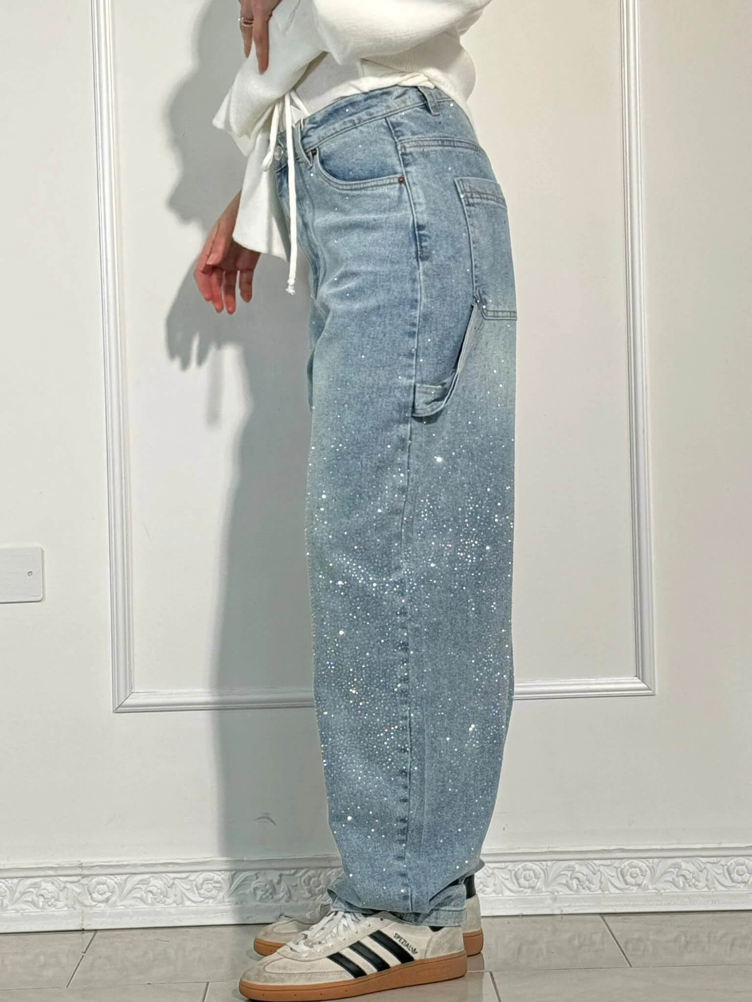 Glanzende wide leg jeans met hoge taille en relaxte fit – SERA SHINE - Glamorix