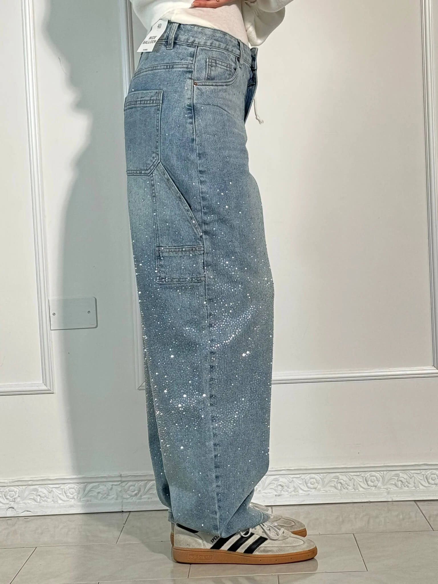 Glanzende wide leg jeans met hoge taille en relaxte fit – SERA SHINE - Glamorix
