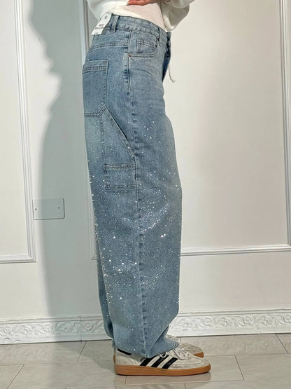 Glanzende wide leg jeans met hoge taille en relaxte fit – SERA SHINE - Glamorix