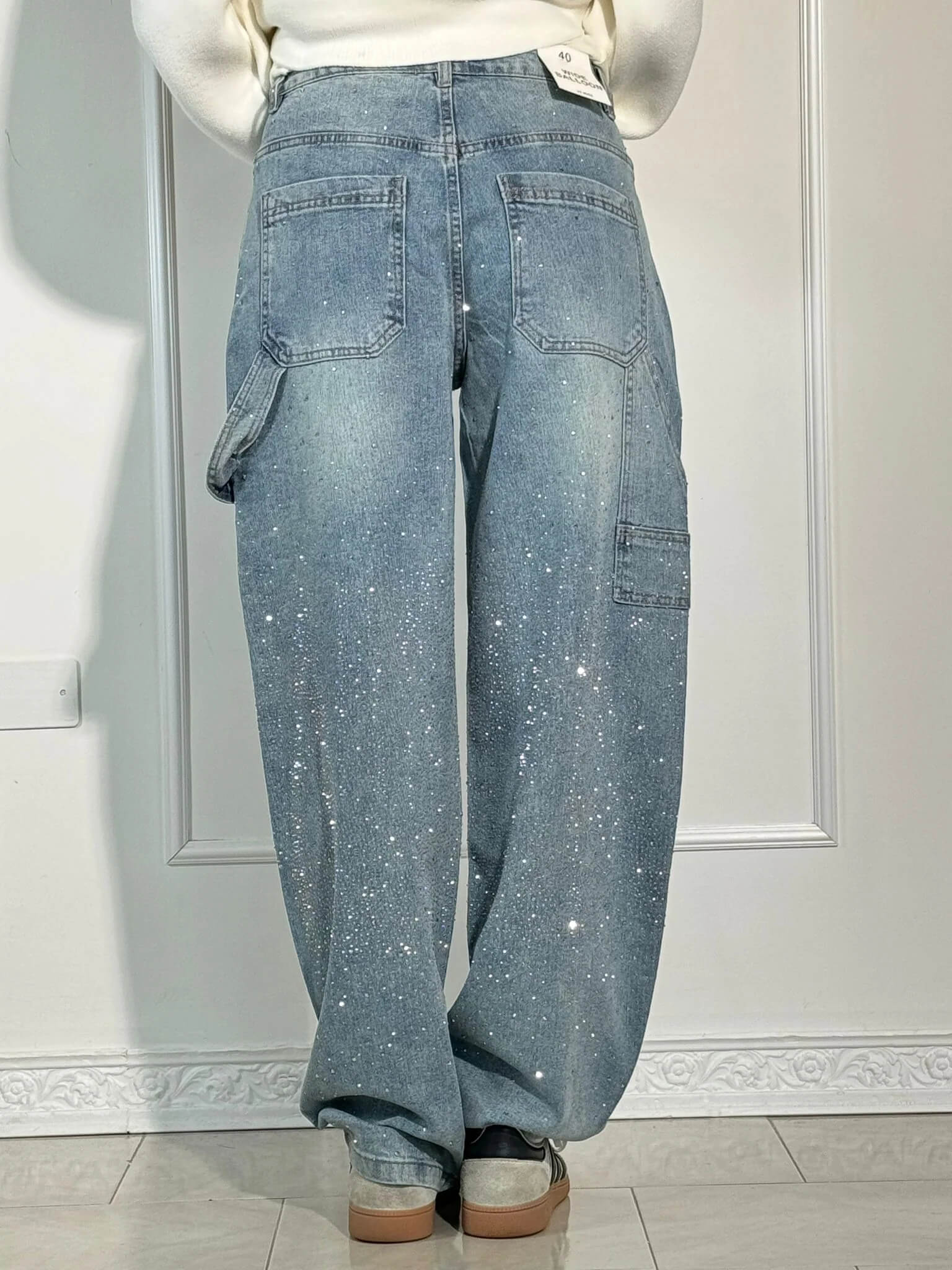 Glanzende wide leg jeans met hoge taille en relaxte fit – SERA SHINE - Glamorix