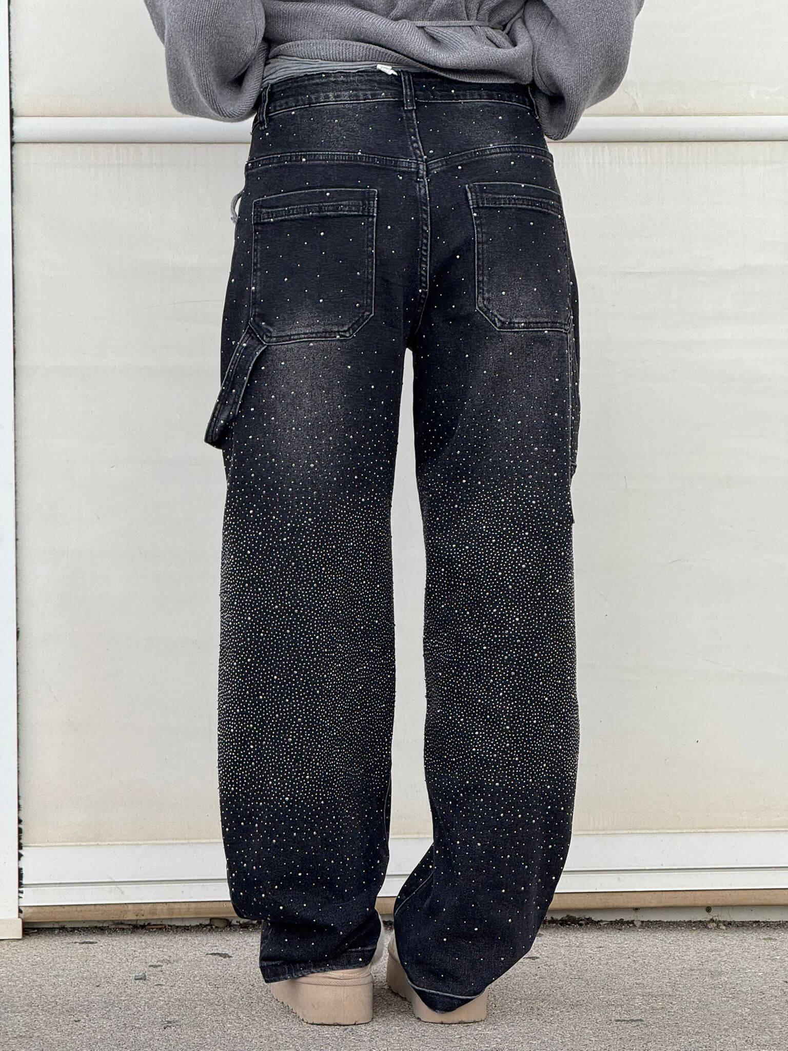 Glanzende wide leg jeans met hoge taille en relaxte fit – SERA SHINE - Glamorix