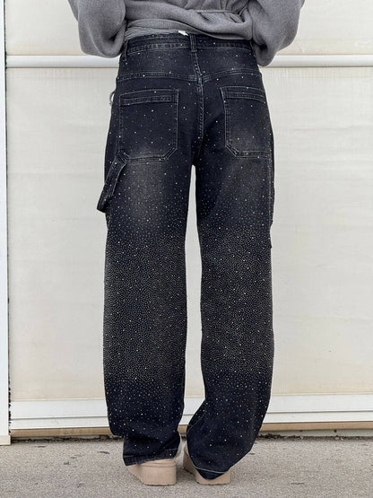 Glanzende wide leg jeans met hoge taille en relaxte fit – SERA SHINE - Glamorix