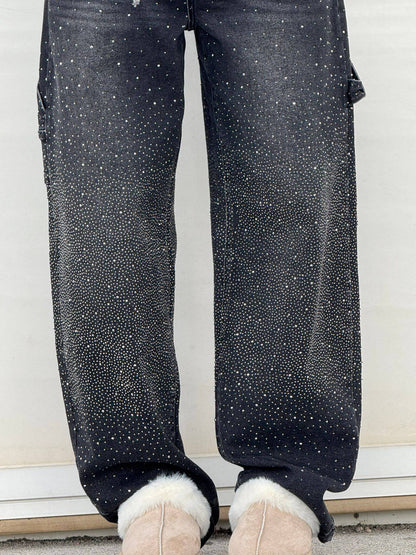 Glanzende wide leg jeans met hoge taille en relaxte fit – SERA SHINE - Glamorix