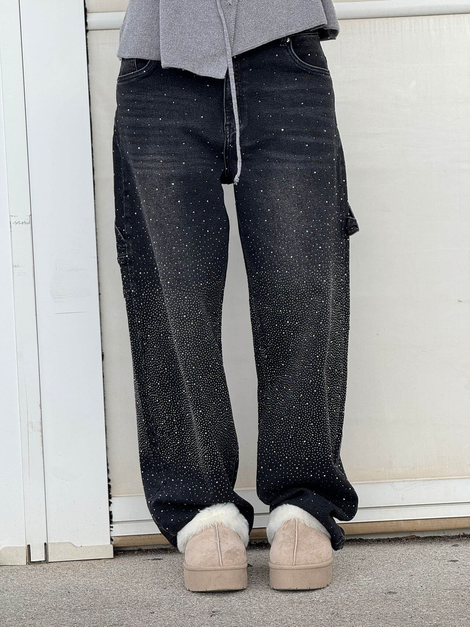 Glanzende wide leg jeans met hoge taille en relaxte fit – SERA SHINE - Glamorix