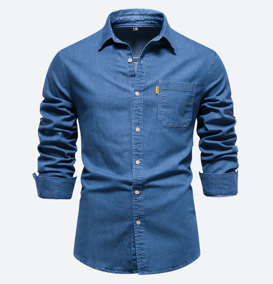 DENVER – Heren denim shirt met lange mouwen en stoere uitstraling