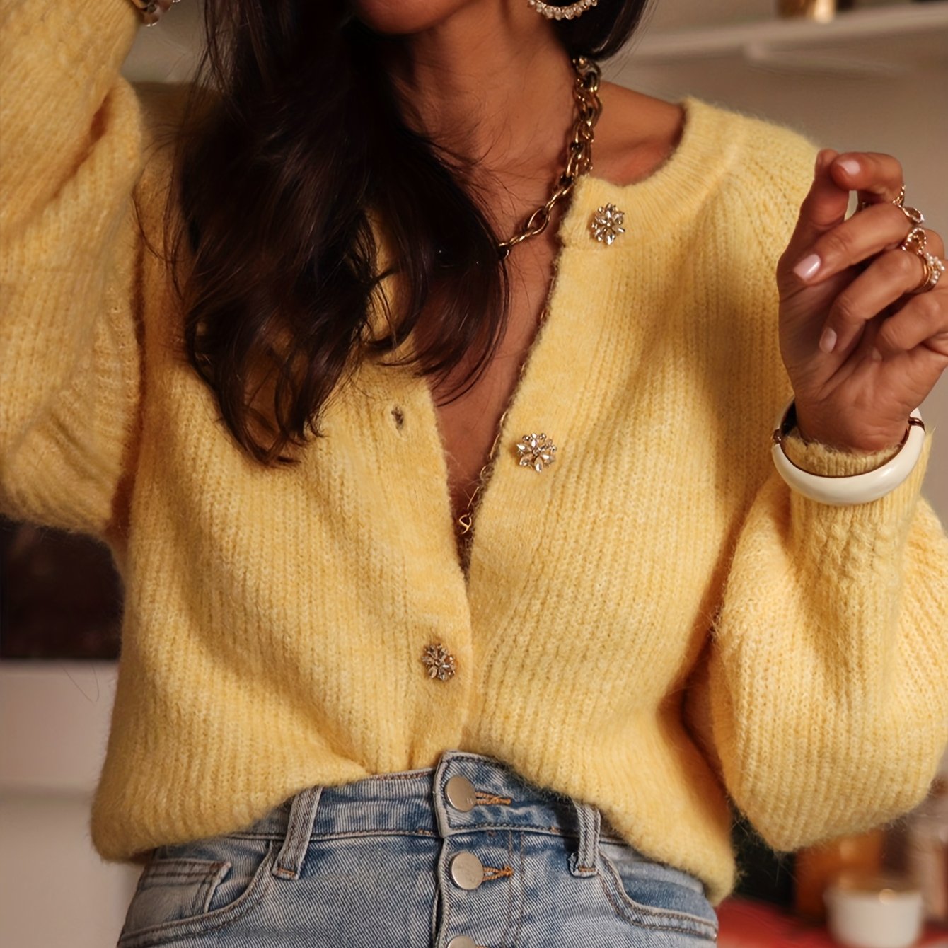 Katoenmix blazertrui met voorzijde en flex vorm – NOVAWEAR - Glamorix