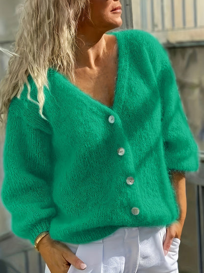 Katoenmix Cardigan Met V Hals Voor Dames – NOVAWEAR - Glamorix