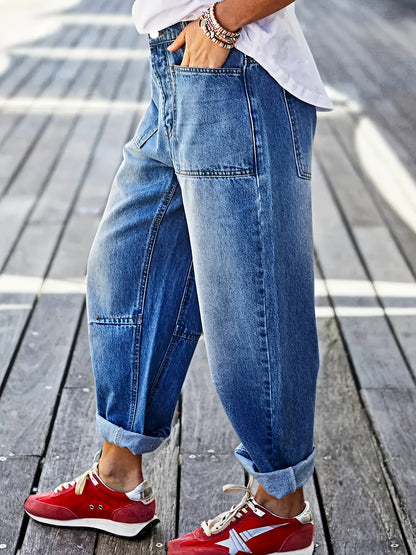 Een midrise denim broek voor dames met wijde pijpen – NOVA - Glamorix