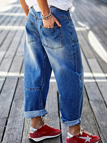 Een midrise denim broek voor dames met wijde pijpen – NOVA - Glamorix