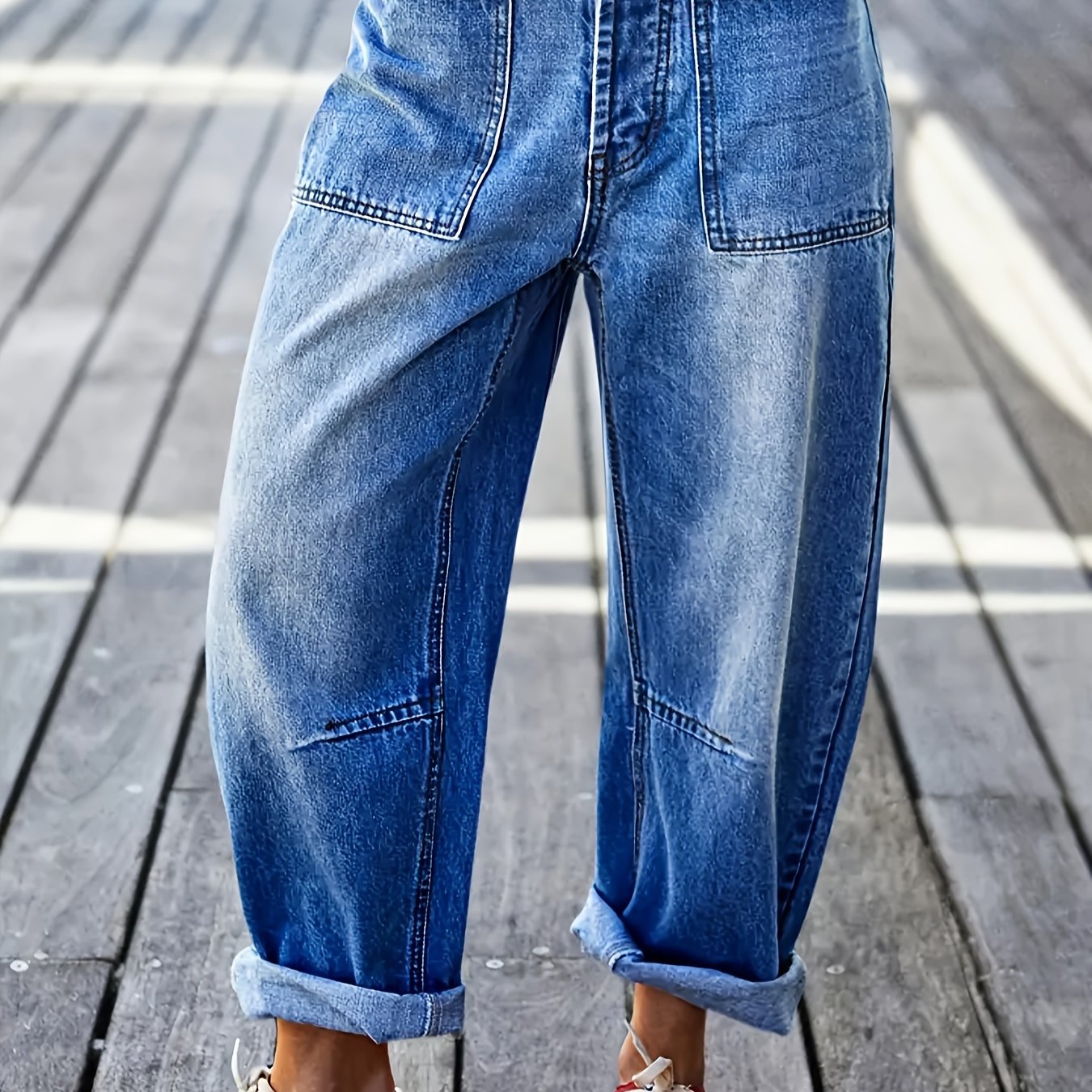 Een midrise denim broek voor dames met wijde pijpen – NOVA - Glamorix