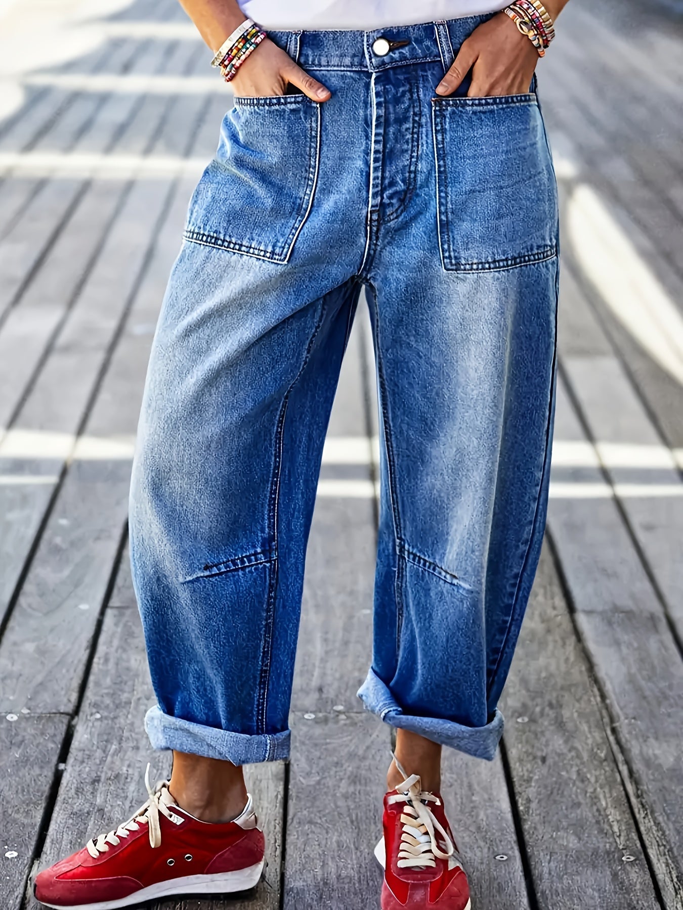 Een midrise denim broek voor dames met wijde pijpen – NOVA - Glamorix