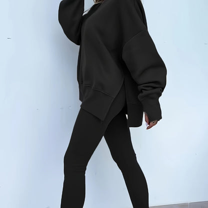 Katoenmix set met losse pullover en broek voor dames – ZELON - Glamorix