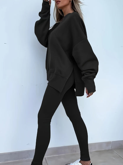 Katoenmix set met losse pullover en broek voor dames – ZELON - Glamorix