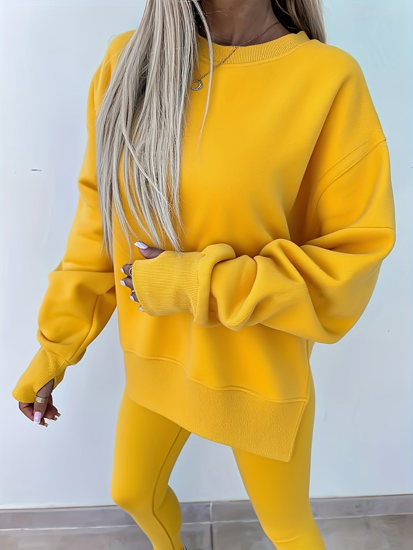 Katoenmix set met losse pullover en broek voor dames – ZELON - Glamorix