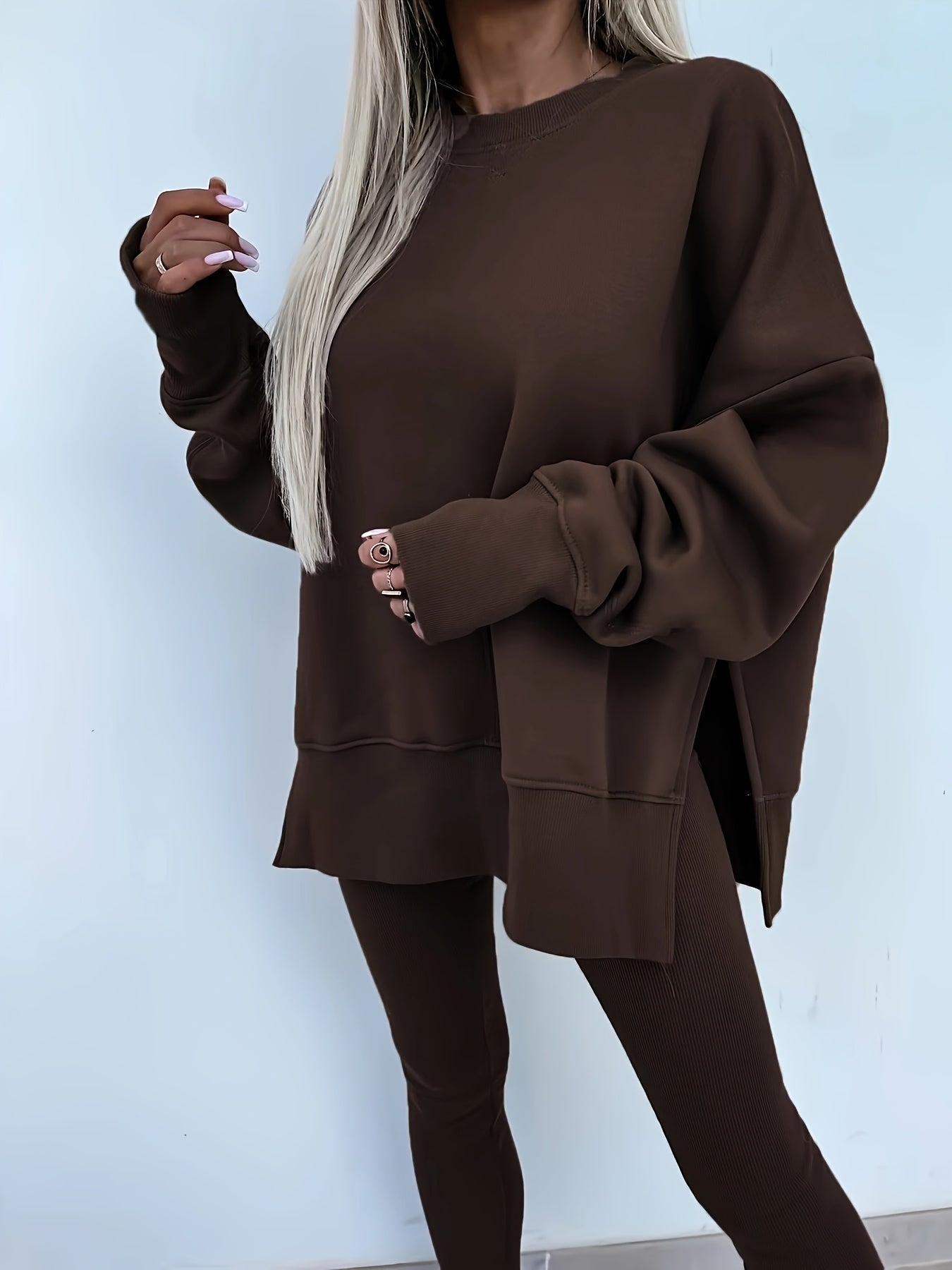 Katoenmix set met losse pullover en broek voor dames – ZELON - Glamorix