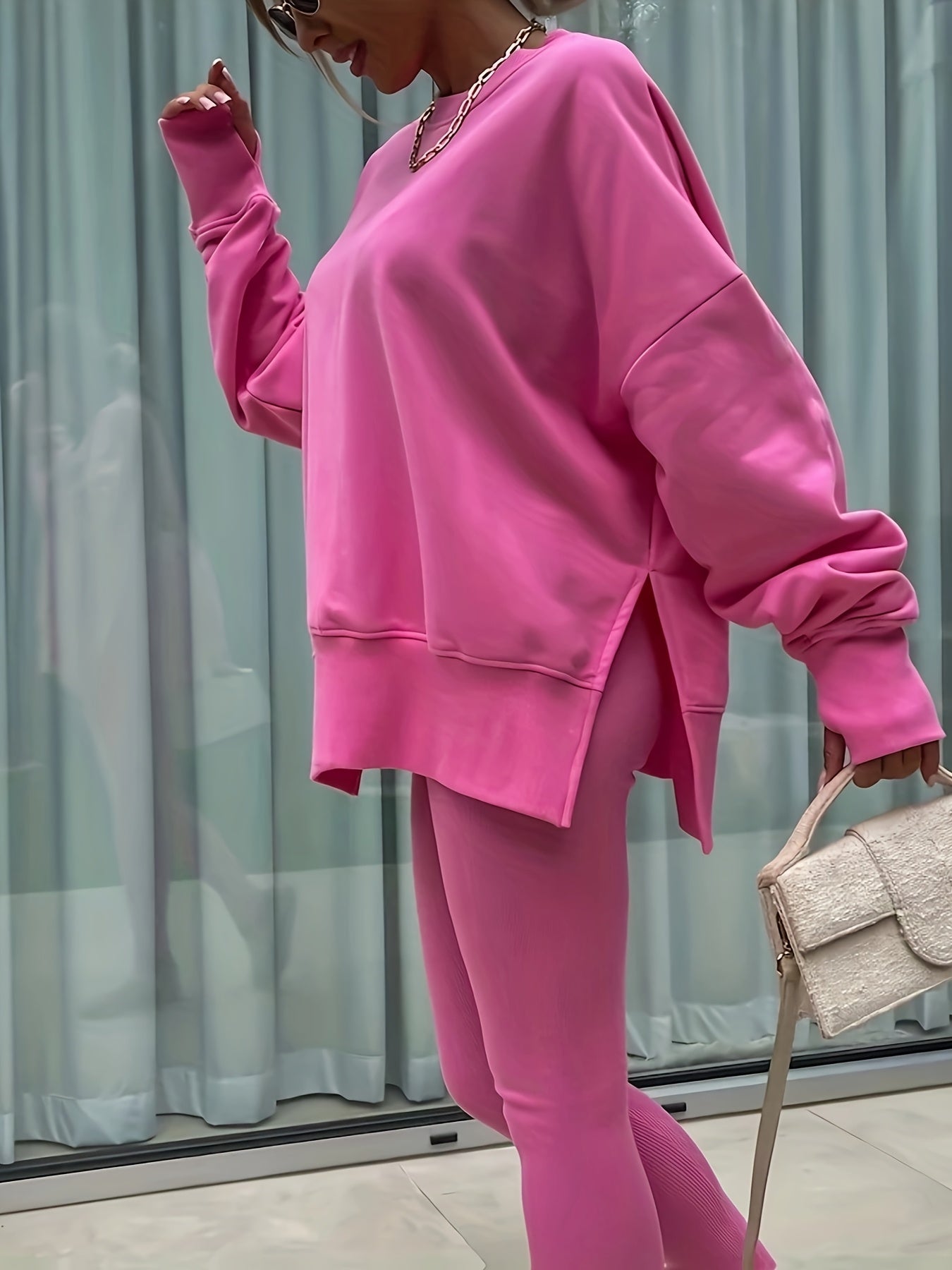 Katoenmix set met losse pullover en broek voor dames – ZELON - Glamorix