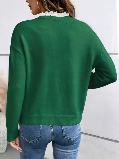 Katoenmix trui met kant inzet en losvorm voor dames – NEXA - Glamorix