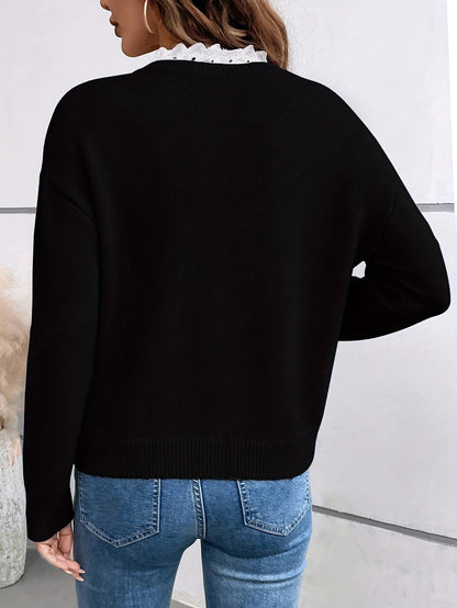 Katoenmix trui met kant inzet en losvorm voor dames – NEXA - Glamorix