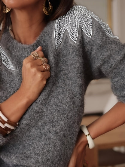 Katoenmix trui met kralen op schouders voor dames – NOVAWAY - Glamorix