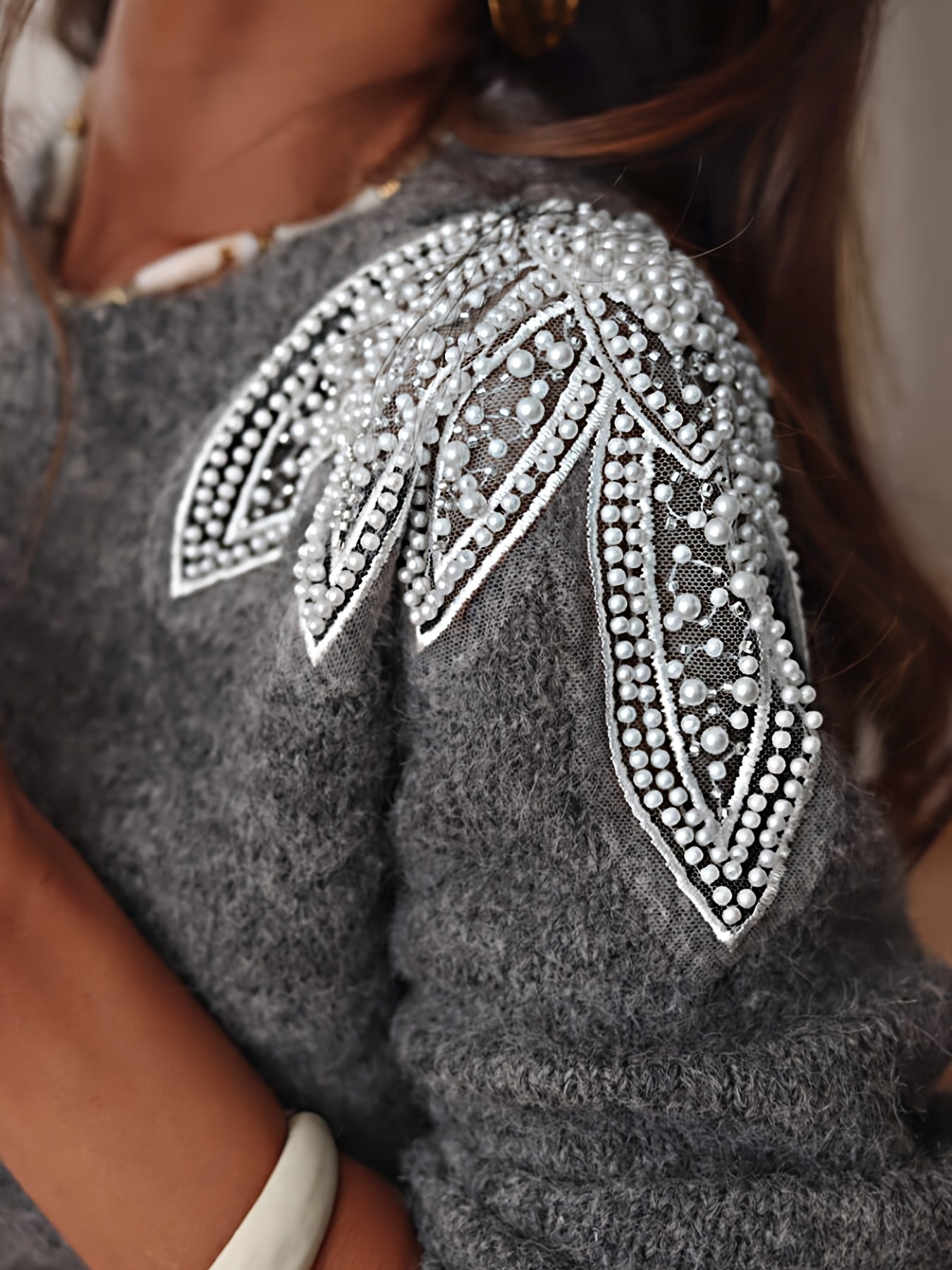 Katoenmix trui met kralen op schouders voor dames – NOVAWAY - Glamorix