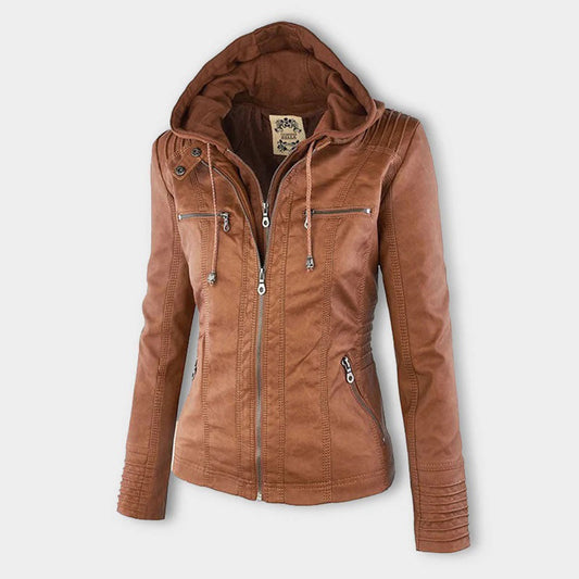 AURORA – Dames leren jas met capuchon en moderne pasvorm - Glamorix
