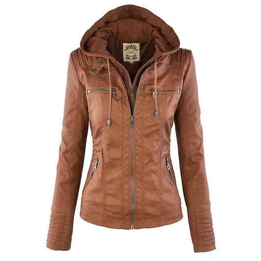 LEIGH – Chaqueta de cuero impermeable para mujer con capucha - Glamorix