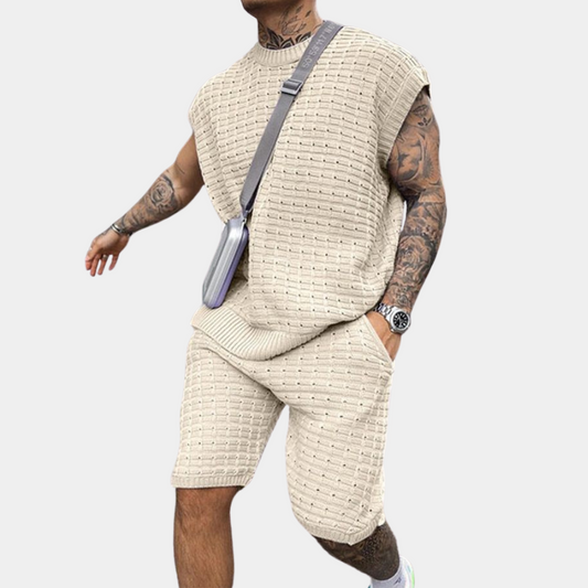 Mouwloze heren set met gestructureerde knitlook – CAEL STRUKTURA - Glamorix