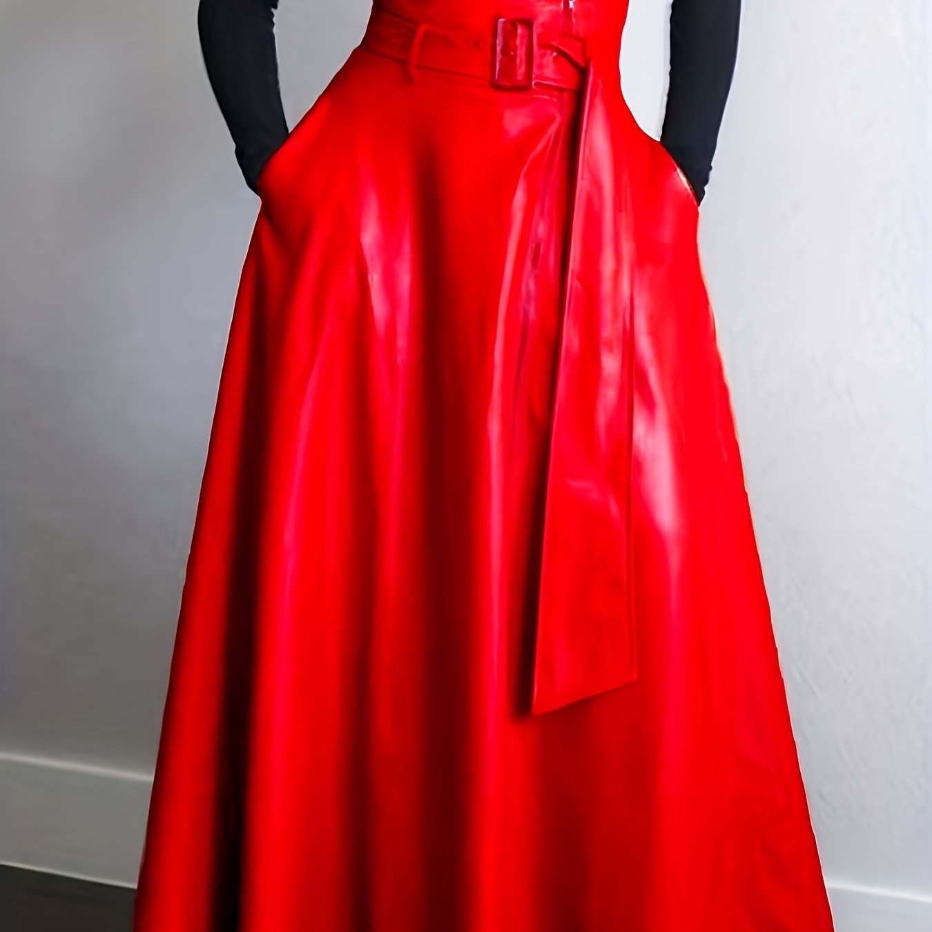 Kunstleer Rok - Hoge Taille A Lijn Vorm en Zijritszakken - Glamorix