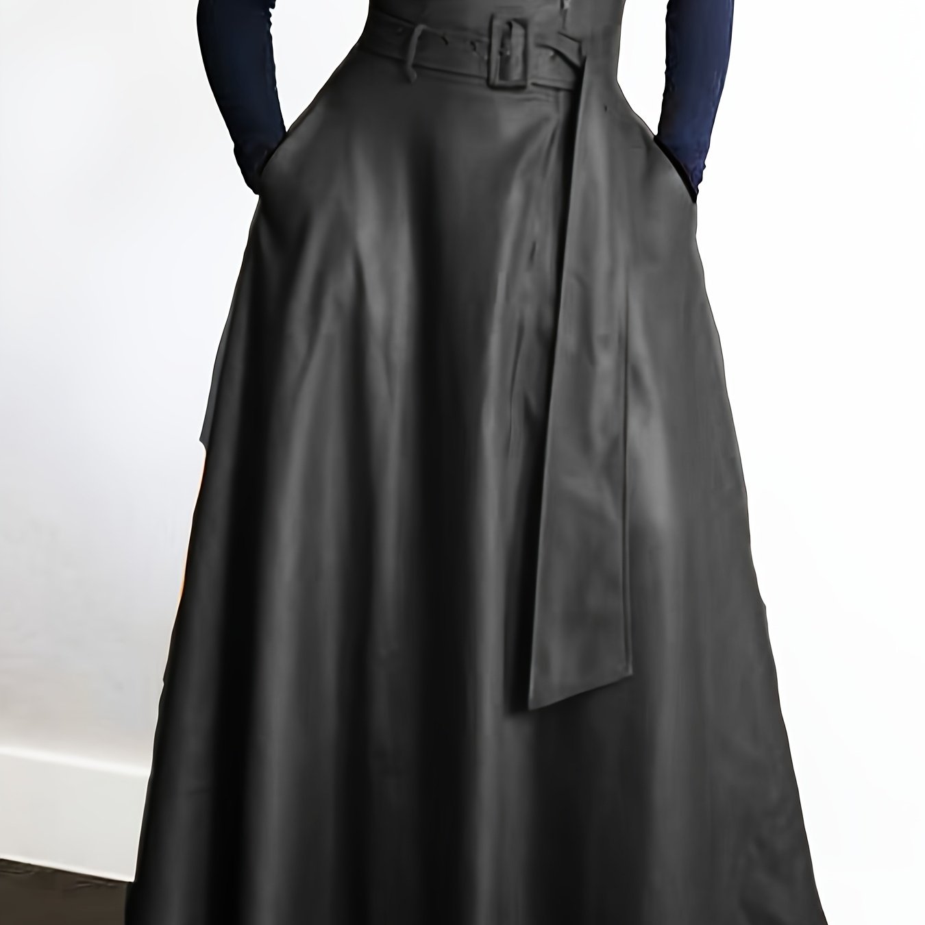 Kunstleer Rok - Hoge Taille A Lijn Vorm en Zijritszakken - Glamorix