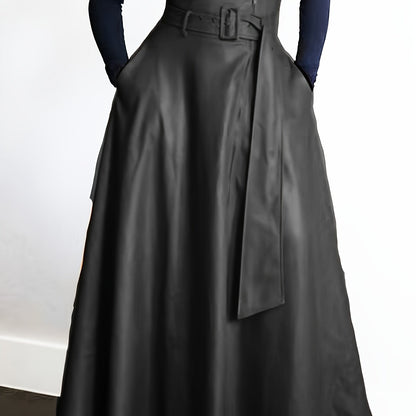 Kunstleer Rok - Hoge Taille A Lijn Vorm en Zijritszakken - Glamorix