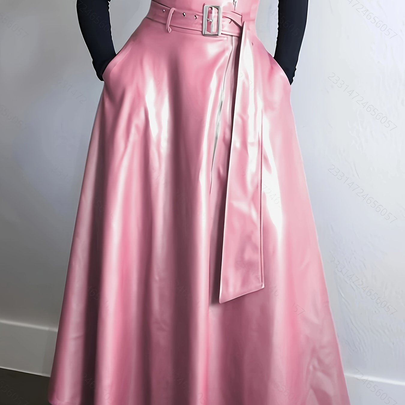 Kunstleer Rok - Hoge Taille A Lijn Vorm en Zijritszakken - Glamorix