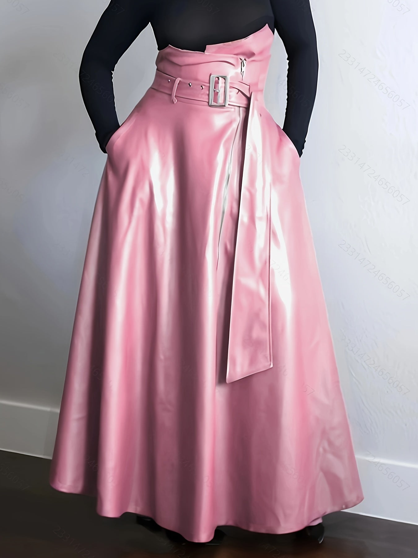 Kunstleer Rok - Hoge Taille A Lijn Vorm en Zijritszakken - Glamorix