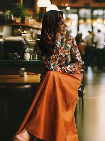 Kunstleer Rok - Hoge Taille A Lijn Vorm en Zijritszakken - Glamorix