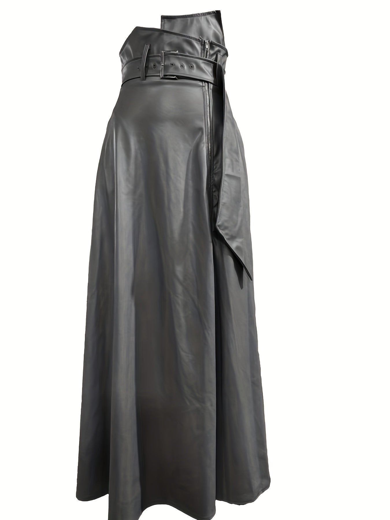 Kunstleer Rok - Hoge Taille A Lijn Vorm en Zijritszakken - Glamorix